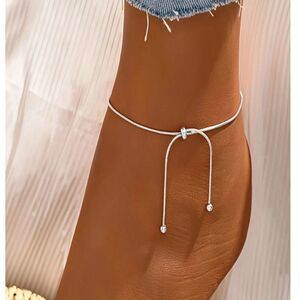 Silver Adjustable Beaded Snake Chain Anklet / Bracelet Tassel Summer Sandals New